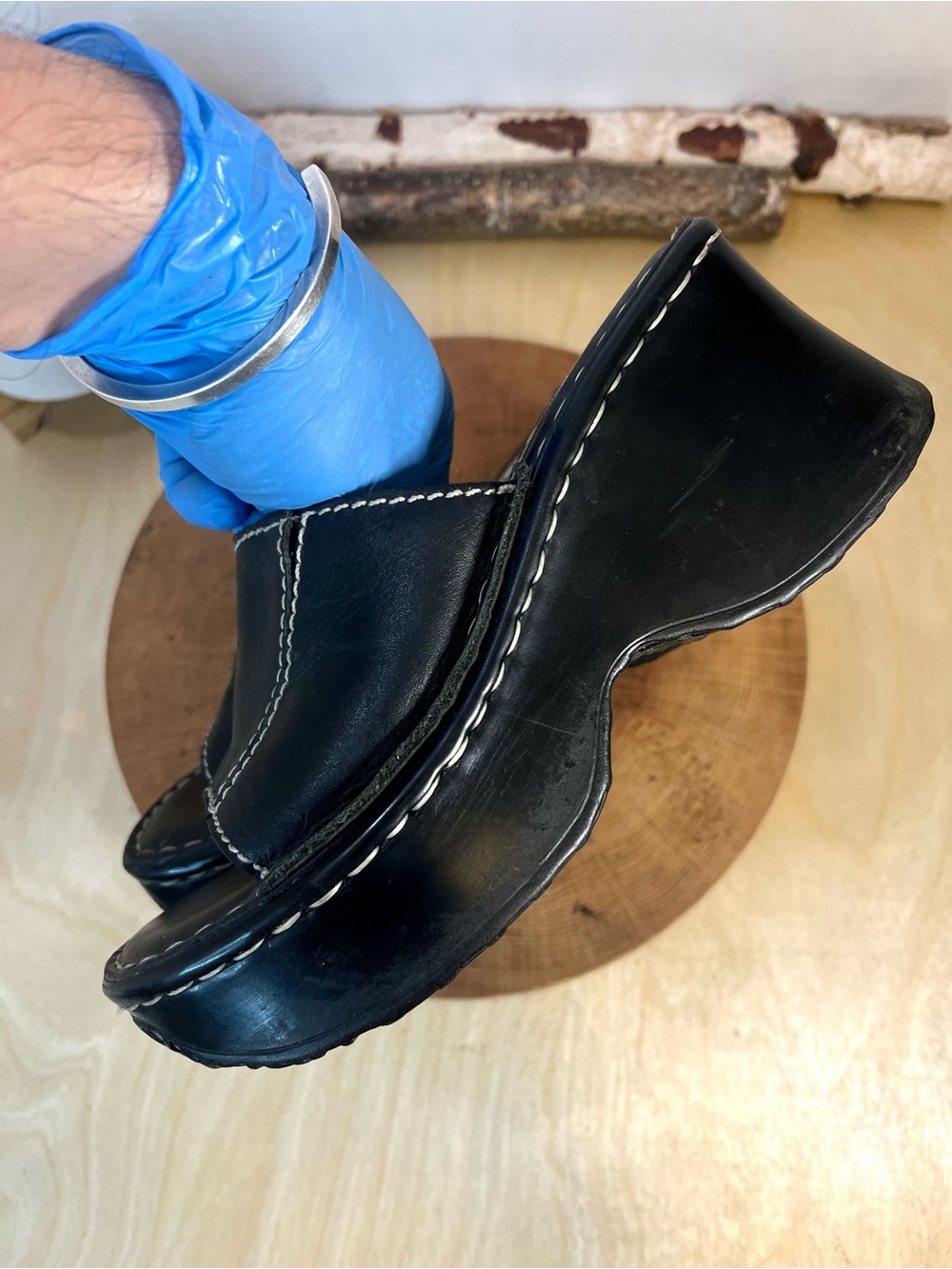 Steve Madden Vintage Ignite Platform Wedge Slides - Black Leather - Size 6.5B - Picture 13 of 16